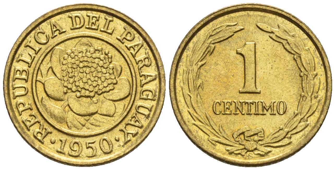 Парагвай 1 сентимо 1950  KM 20 алюминиевая бронза  aUNC  220-1034