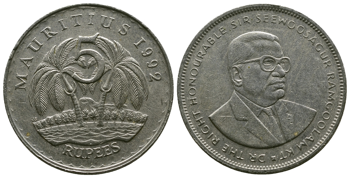 Маврикий 5 рупий 1992 Сивусагур Рамгулам KM 56 медно-никель 4381-242