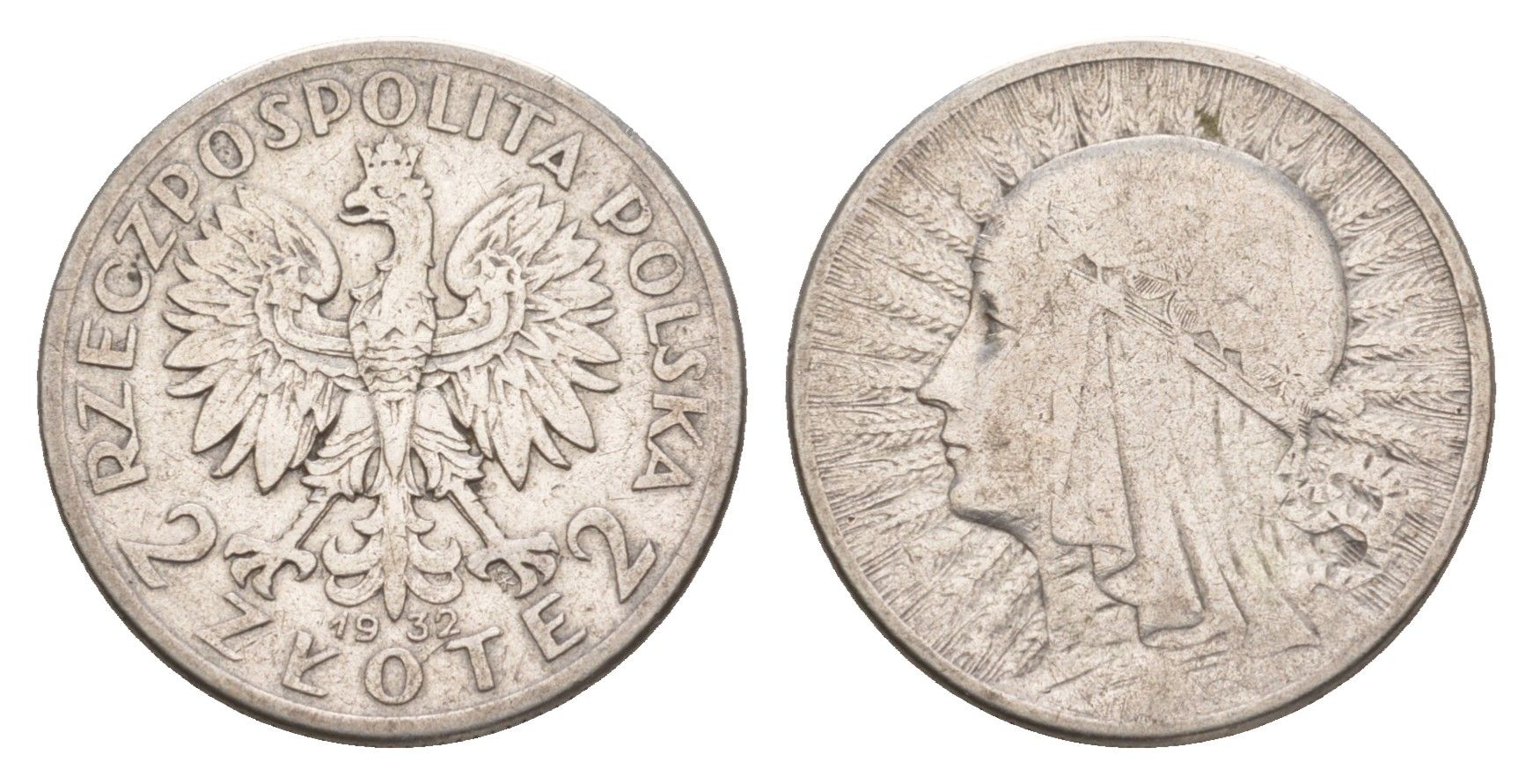 Польша 2 злотых 1932 голова Полонии Y 20 серебро 4654-1015