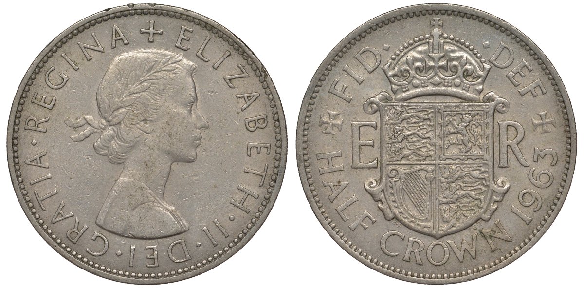 Великобритания 1/2 кроны 1963 Елизавета II (1952-2022) KM 907, Spink 4145 медно-никель 4125-233