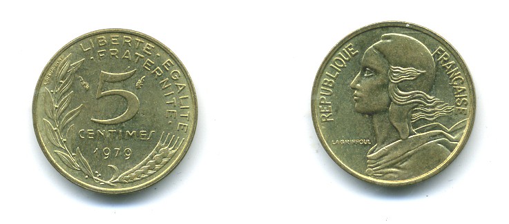 ФРАНЦИЯ 5 САНТИМОВ 1979 ТИП MARIANNE KM 933 медь алюминий никель 84-1542