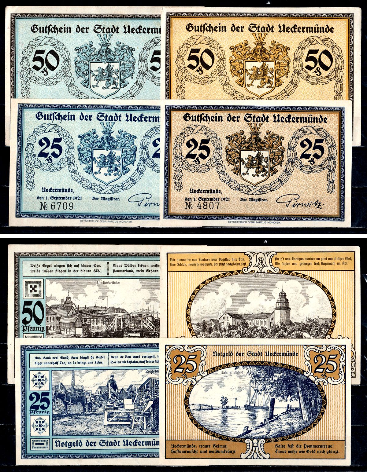 Иккермюнде (Укермюнде) набор из 4 нотгельдов 1921 2193-38-2-2