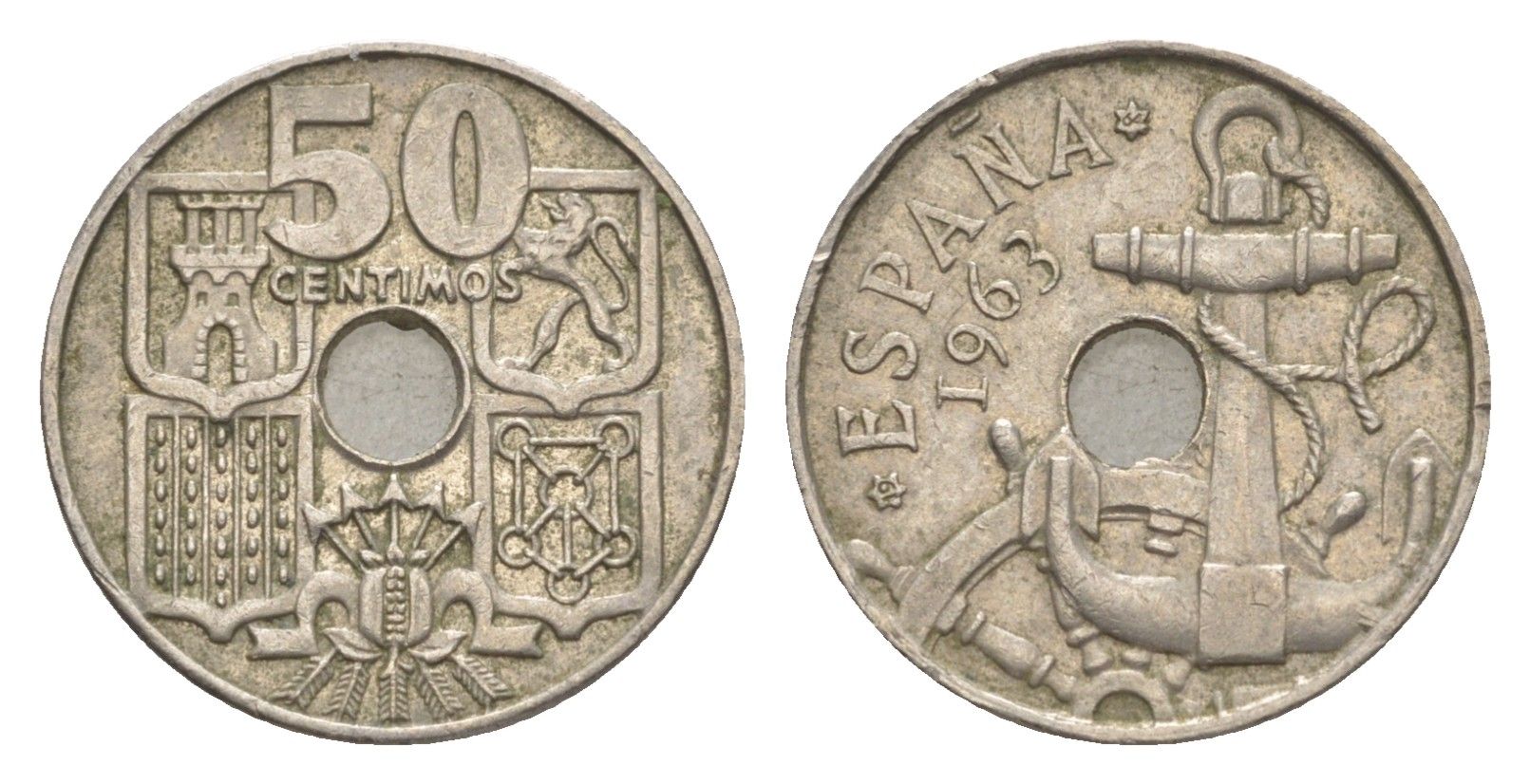 Испания 50 сентимо 1963 (64) Франсиско Франко (1939-1975) KM 777 медно-никель 4649-655