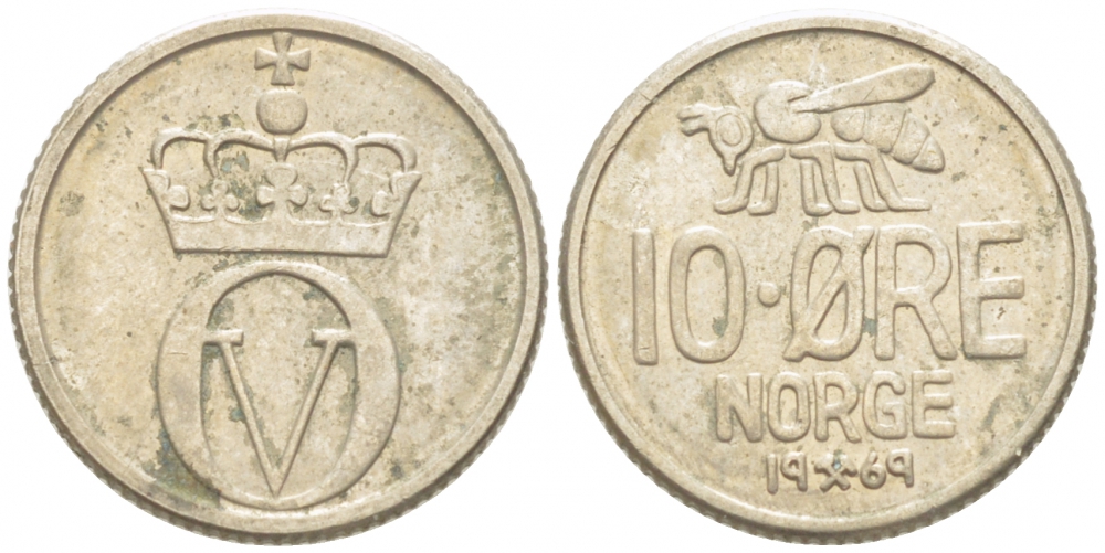 НОРВЕГИЯ 10 ЭРЕ 1969 КМ 411 медно-никель 3955-226