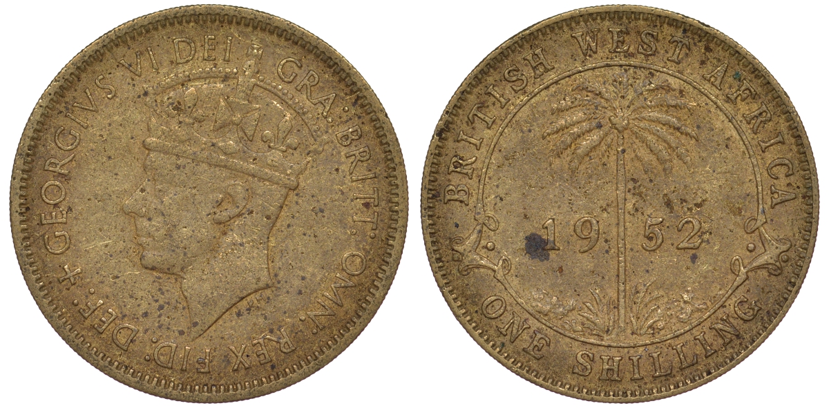 Британская Западная Африка 1 шиллинг 1952 Георг VI KM 28 олово латунь 25-2421