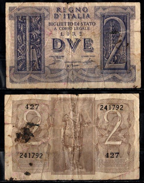 Италия 2 лиры 1939 Pick 27 бумага 2198-29-1-1