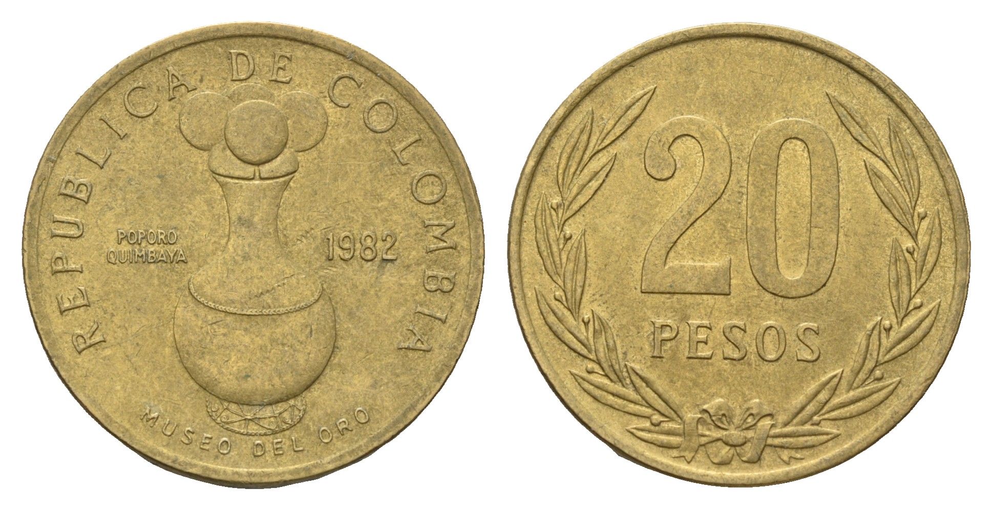 Колумбия 20 песо 1982 KM 271 алюминиевая бронза 4579-843