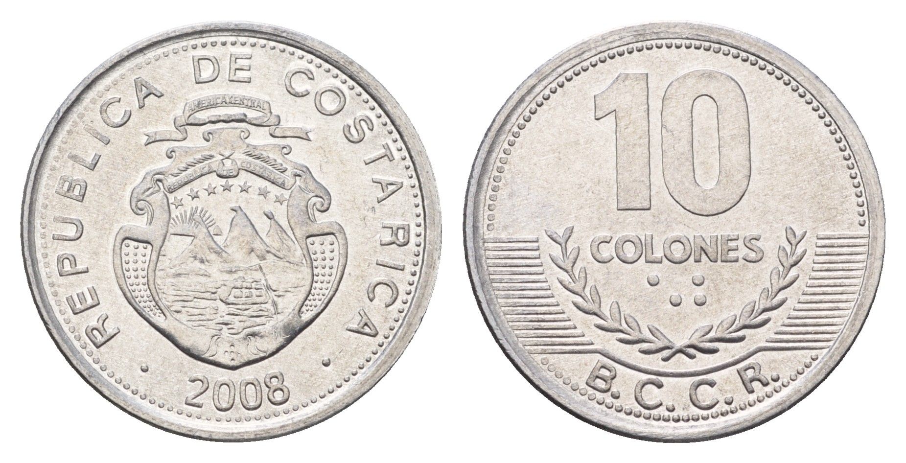 Коста-Рика 10 колонов 2008 KM 228b алюминий UNC 4698-455