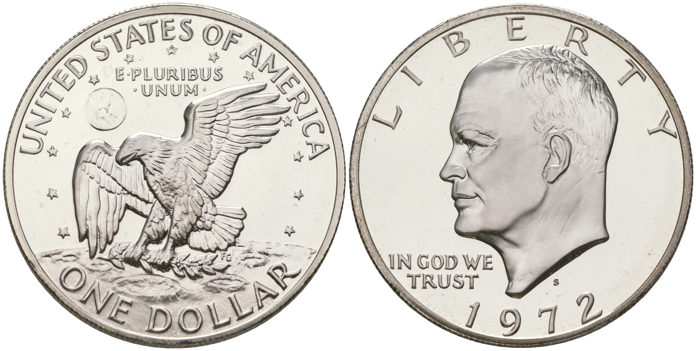 США 1 доллар 1971 S, Президент Эйзенхауэр, лунный орел KM 203a серебро  PROOF 1091-9-12