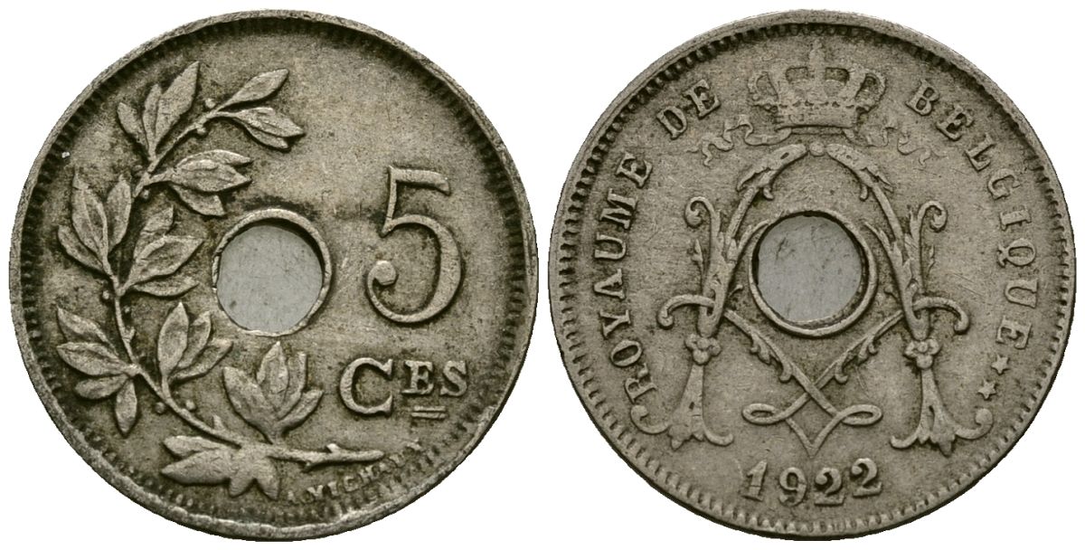 Бельгия 5 сантимов 1922 Belgique KM 66 медно-никель 4173-511