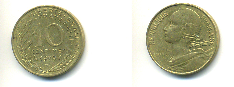 ФРАНЦИЯ 10 САНТИМОВ 1979 ТИП MARIANNE KM 929 медь алюминий никель 176-1046