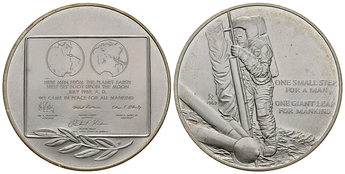 США МЕДАЛЬ 1969 ПЕРВЫЙ ШАГ НА ЛУНЕ, 38 мм, 26,95 гр медно-никель UNC 05-122-25