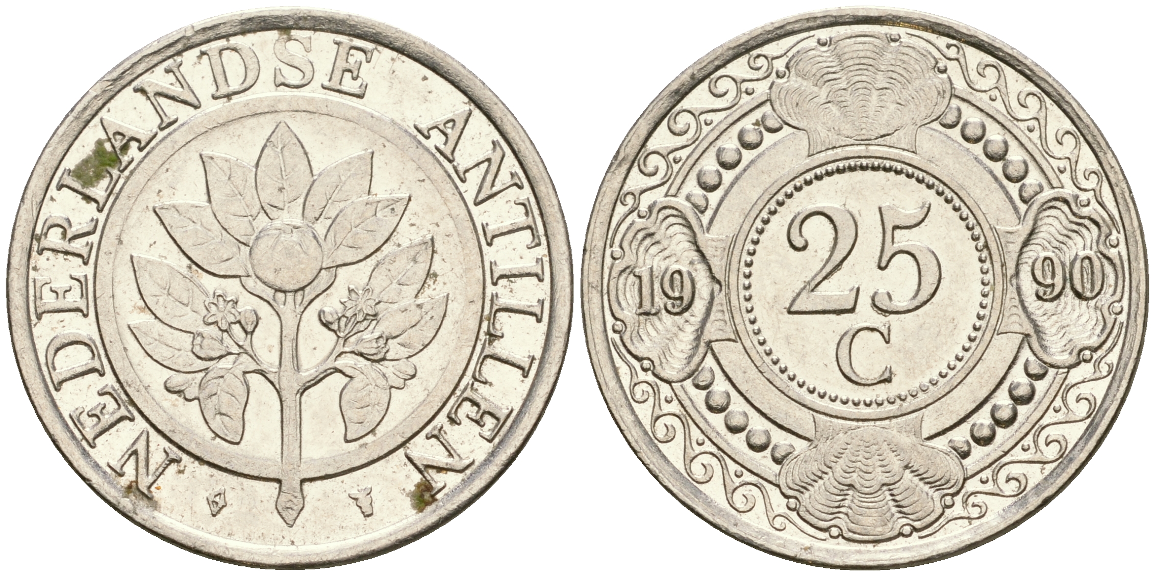 Нидерландские Антилы 25 центов 1990 Беатрикс (1980-2013) KM 35 сталь плакированная никелем 4364-1814