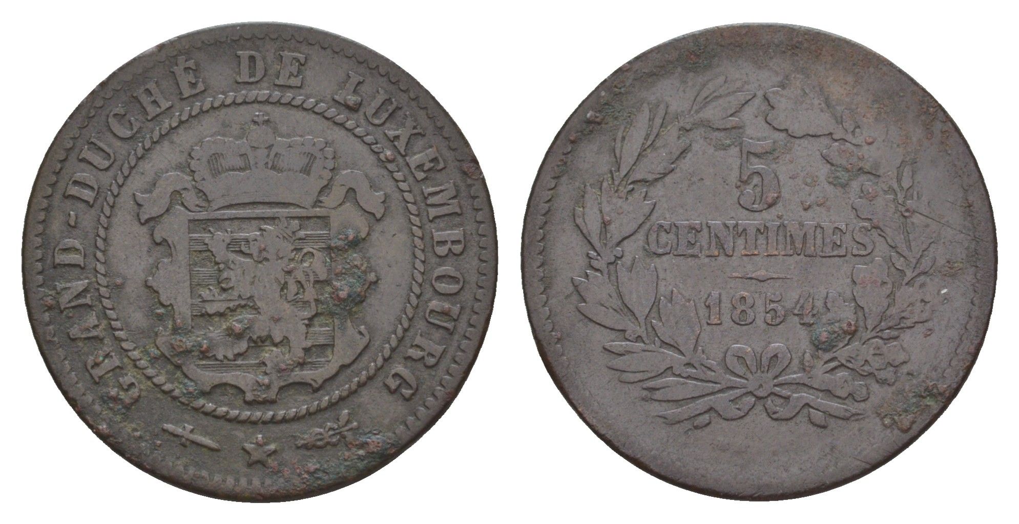 Люксембург 5 сантимов 1854 Barth, Виллем III Нидерландский (1849-1890) KM 22 бронза 4656-111