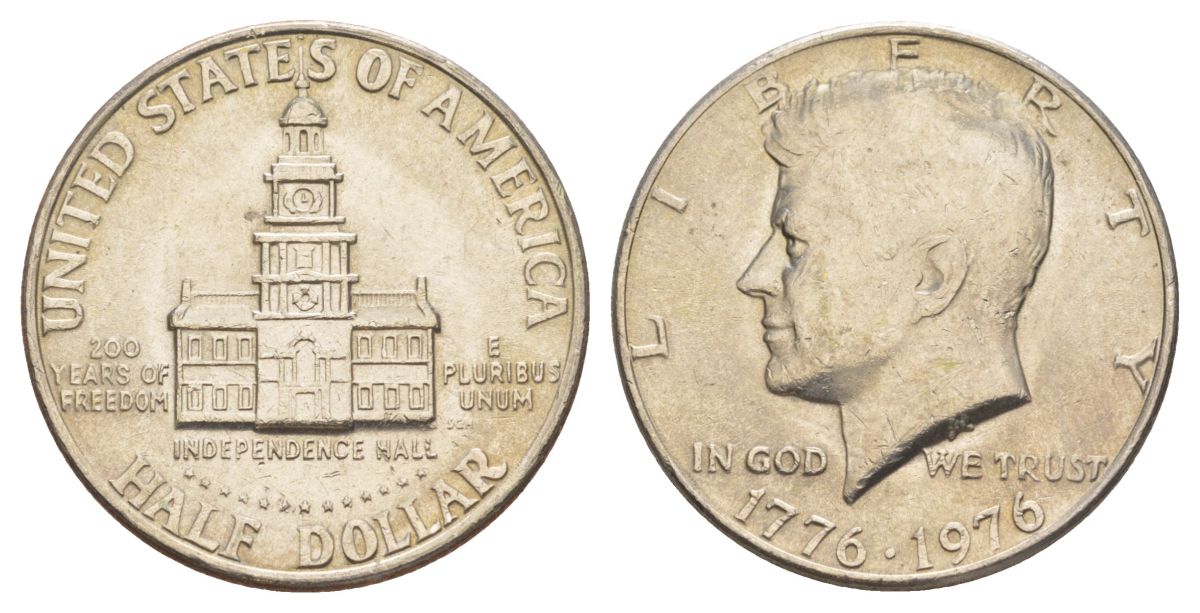 США 1/2 доллара (50 центов) 1976 200 лет независимости, Джон Кеннеди KM 205 медь плакированная медно-никелем aUNC 4545-436