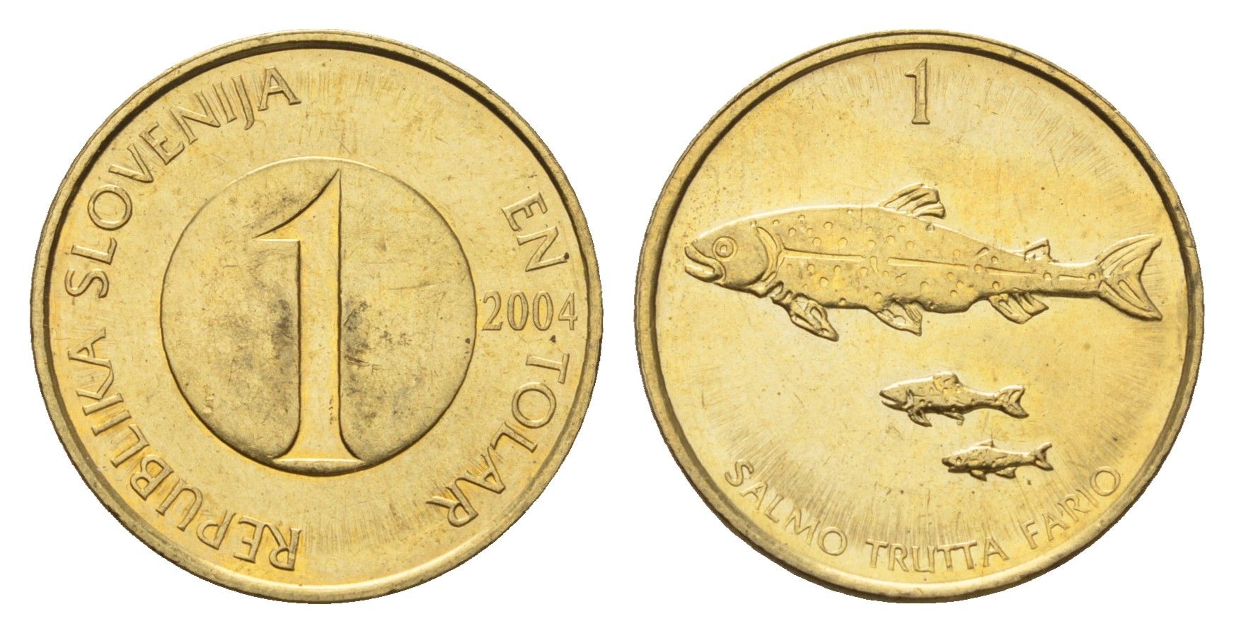 Словения 1 толар 2004 рыбы KM 4 латунь aUNC 4703-126