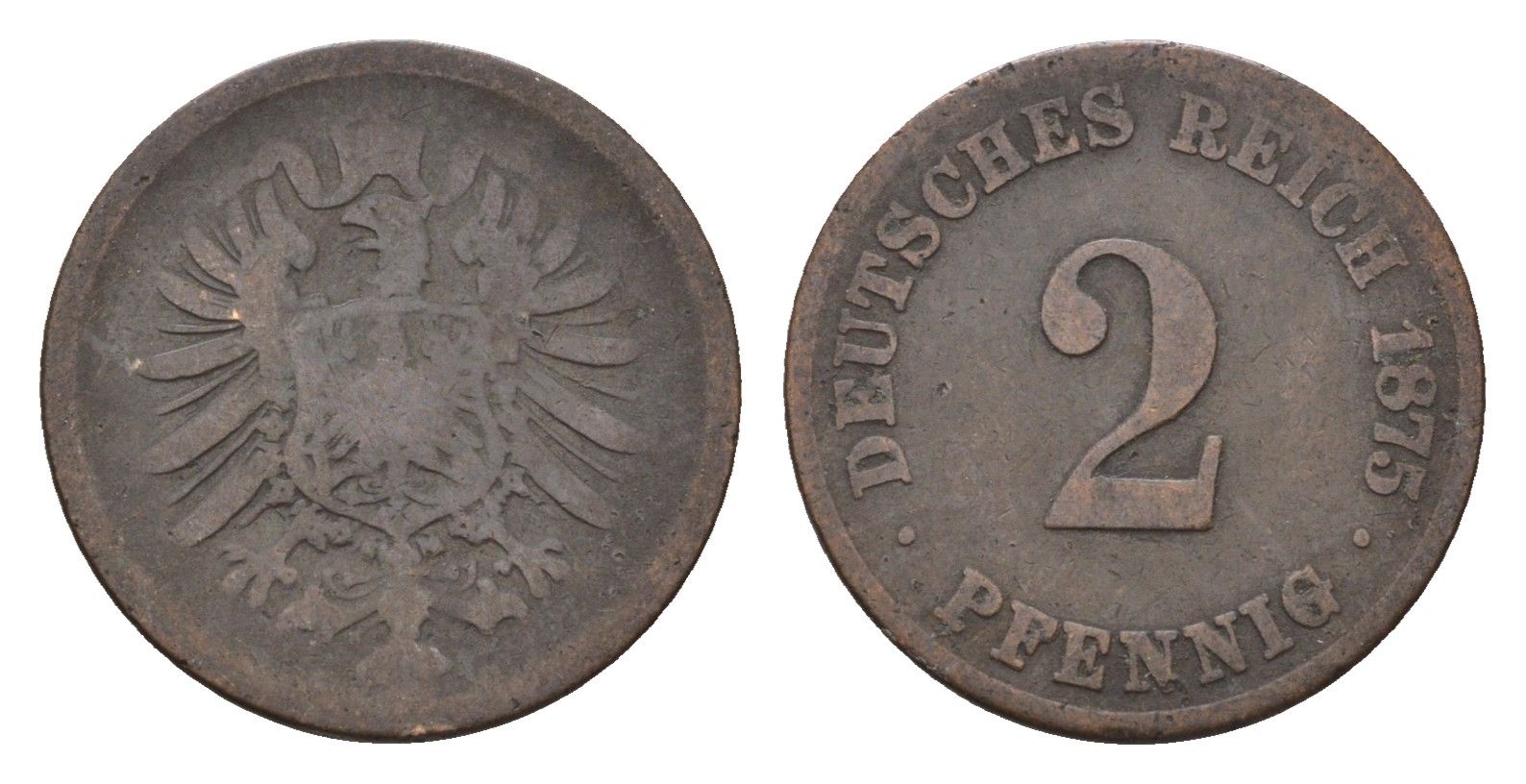 Германия 2 пфеннига 1875 KM 2, J. 2 медь 4685-441