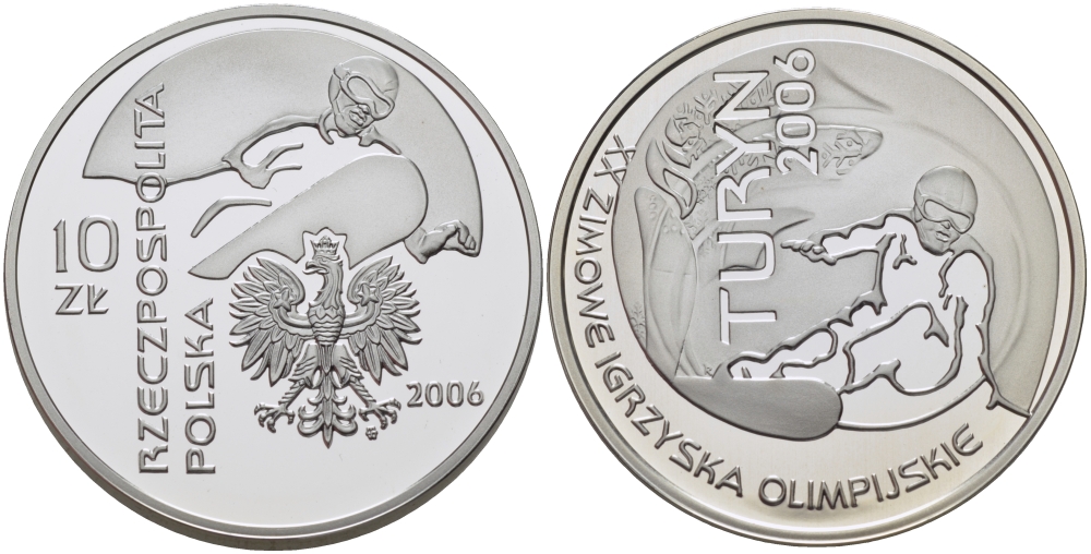 Польша 10 злотых 2006 MW, XX зимние Олимпийские игры в Туриние, сноуборд KM 555 серебро PROOF 1087-7-13