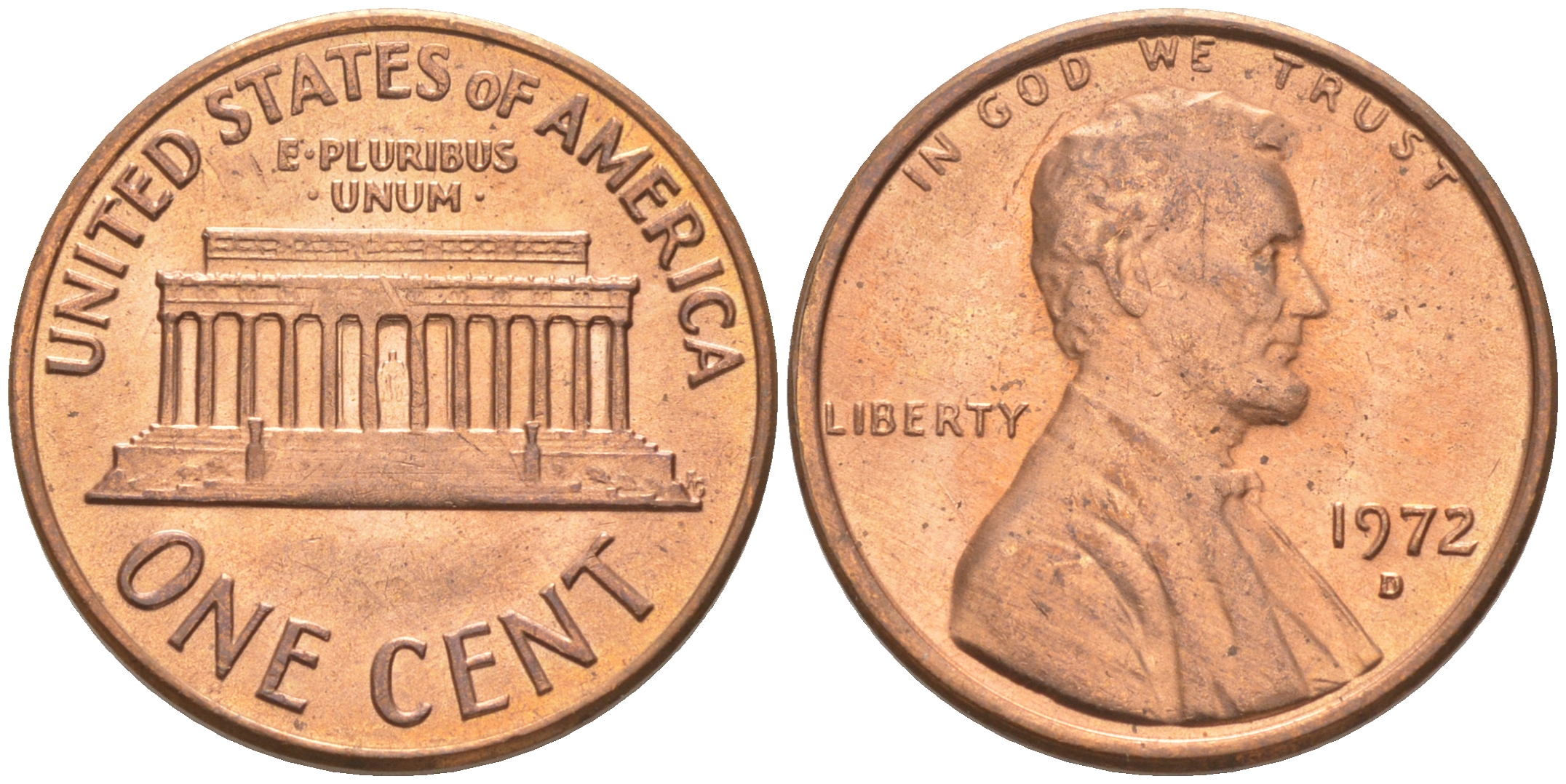 США 1 ЦЕНТ 1972 D, ЛИНКОЛЬН KM 201 медь цинк UNC 188-158