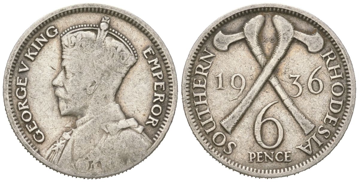 Южная Родезия 6 пенсов 1936 Георг V (1910-1936) KM 2 серебро 4617-132