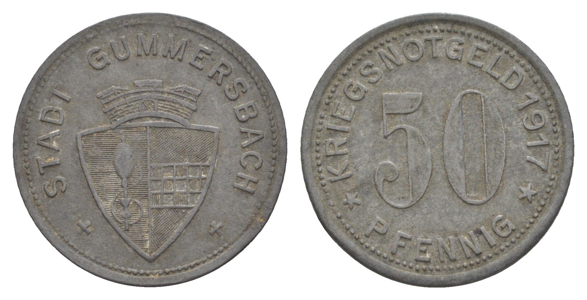 Гуммерсбах 50 пфеннигов 1917 Funck 180.1, Men18 12471.1 цинк 4637-1231