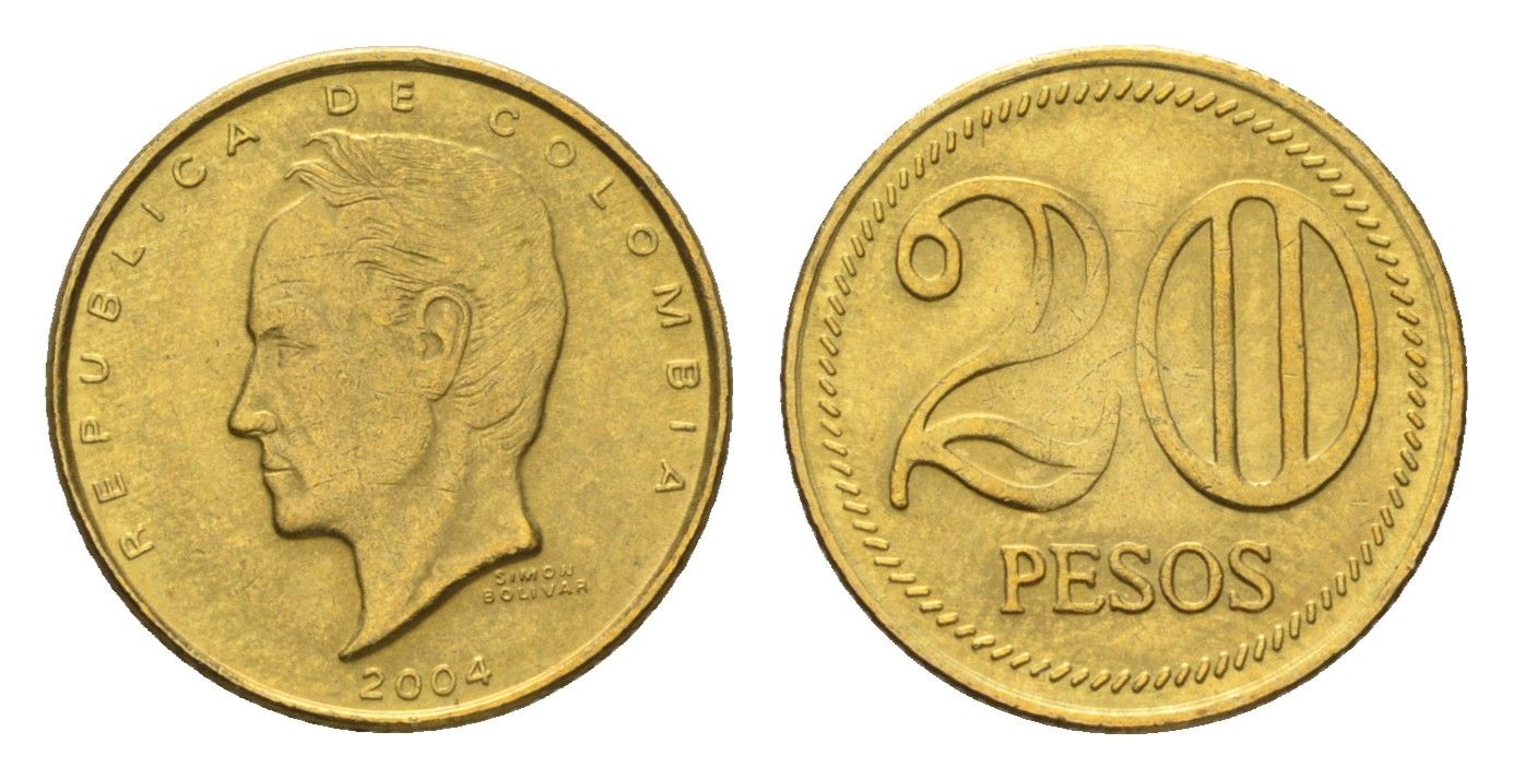 Колумбия 20 песо 2004 KM 294 латунь UNC 4664-142