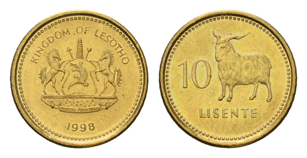 Лесото 10 лисенте 1998 KM 63 сталь плакированная латунью UNC 4679-213