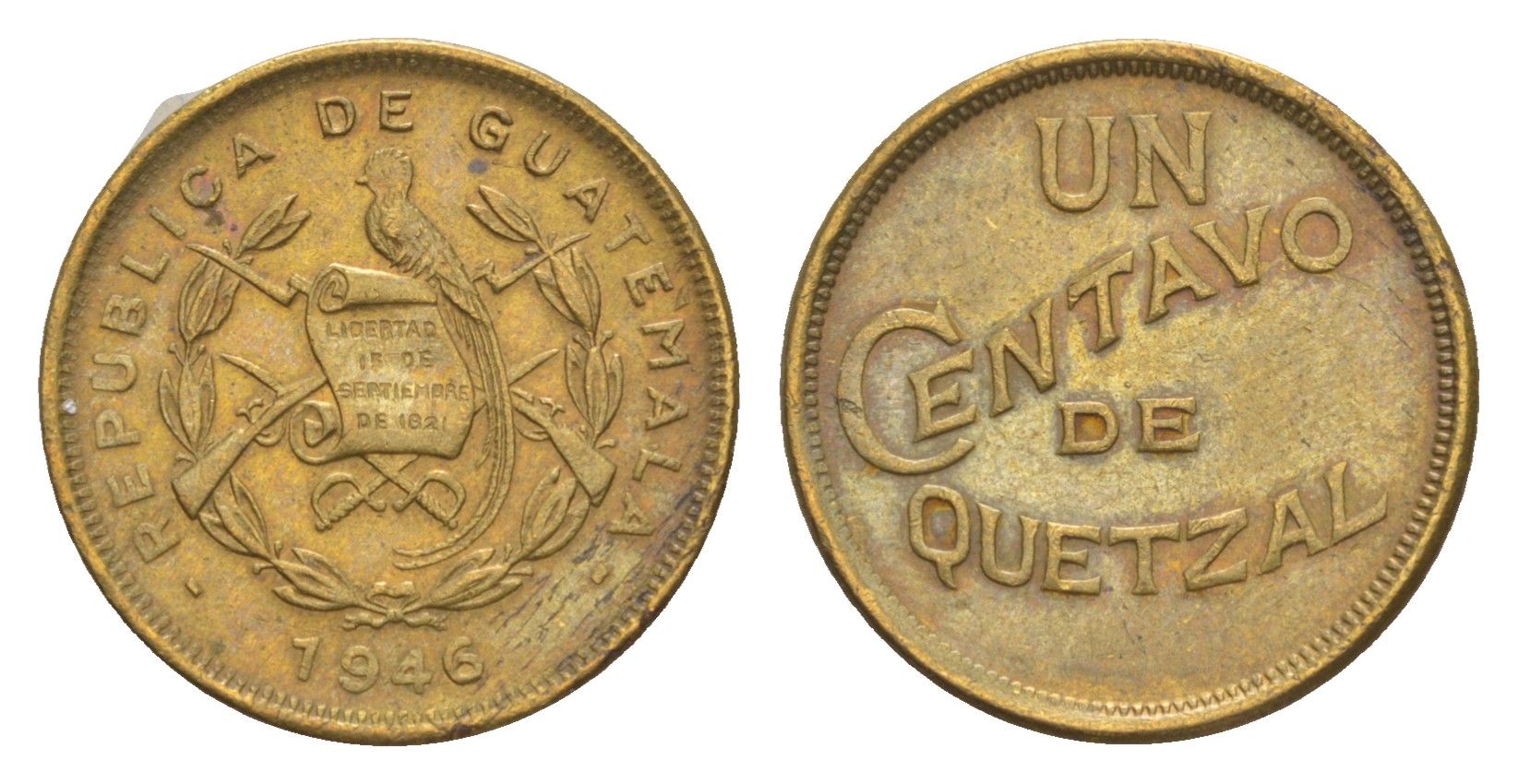 Гватемала 1 сентаво 1946 KM 249 латунь 1522-541