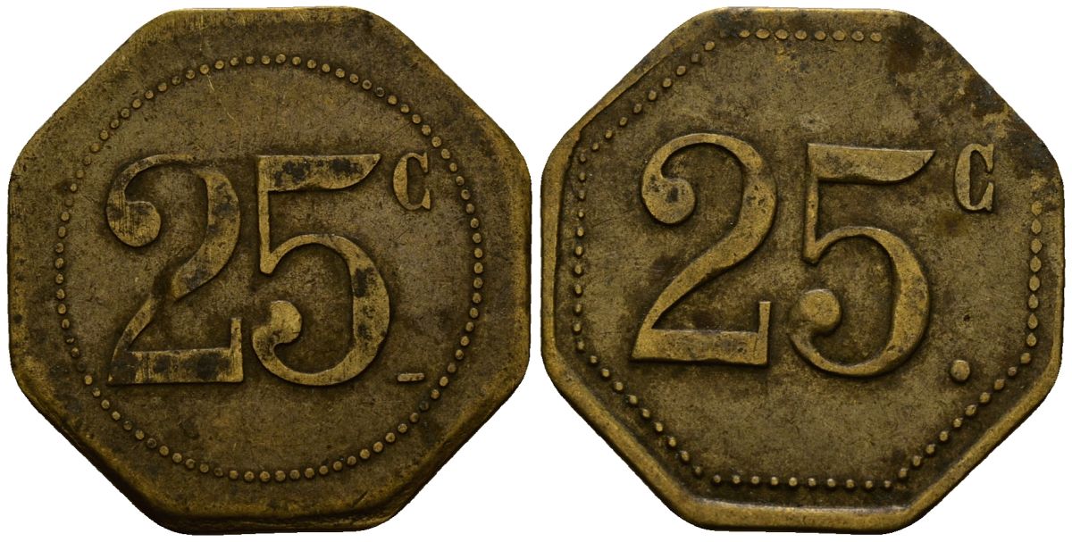 Франция 25 сантимов ND ресторанный жетон латунь 4166-431