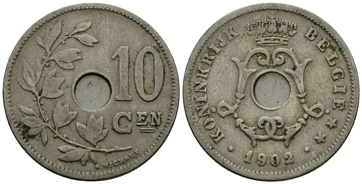 Бельгия 10 сантимов 1902 Belgie KM 49 медно-никель 4172-1052