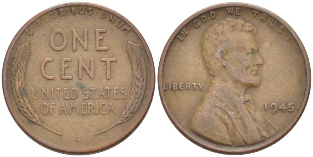 США 1 ЦЕНТ 1945 ЛИНКОЛЬН KM А132 медь цинк 218-214