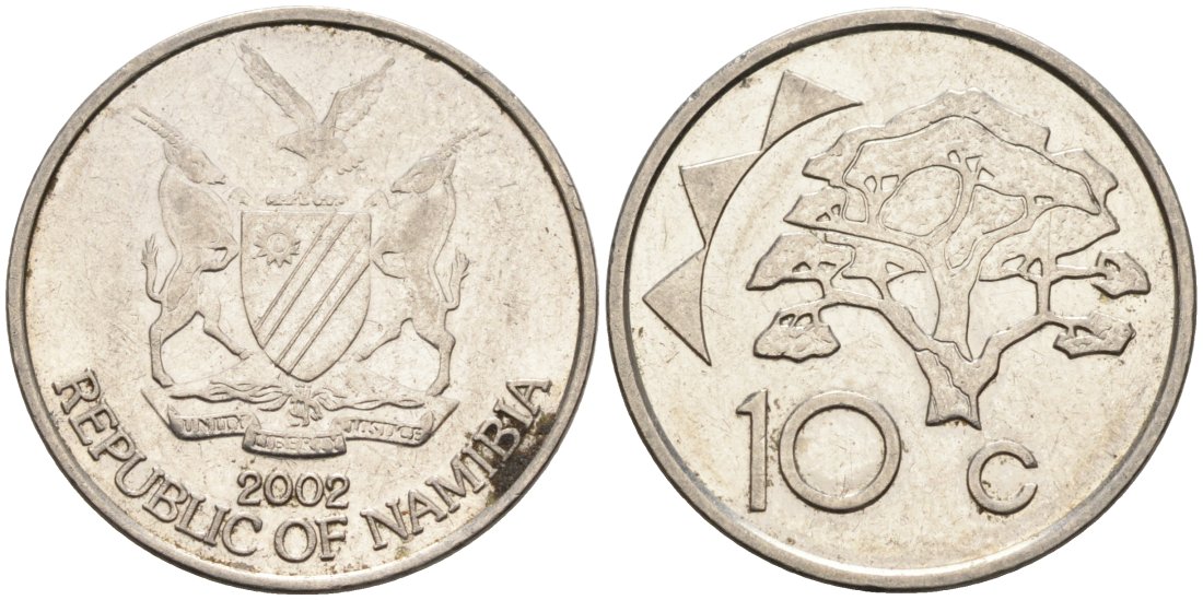 Намибия 10 центов 2002 KM 2 никелированная сталь 4573-643