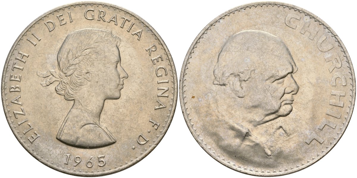 Великобритания 1 крона (5 шиллингов) 1965 Уинстон Черчилль, Елизавета II (1952-2022) KM 910, Spink 4144 медно-никель UNC 73-825