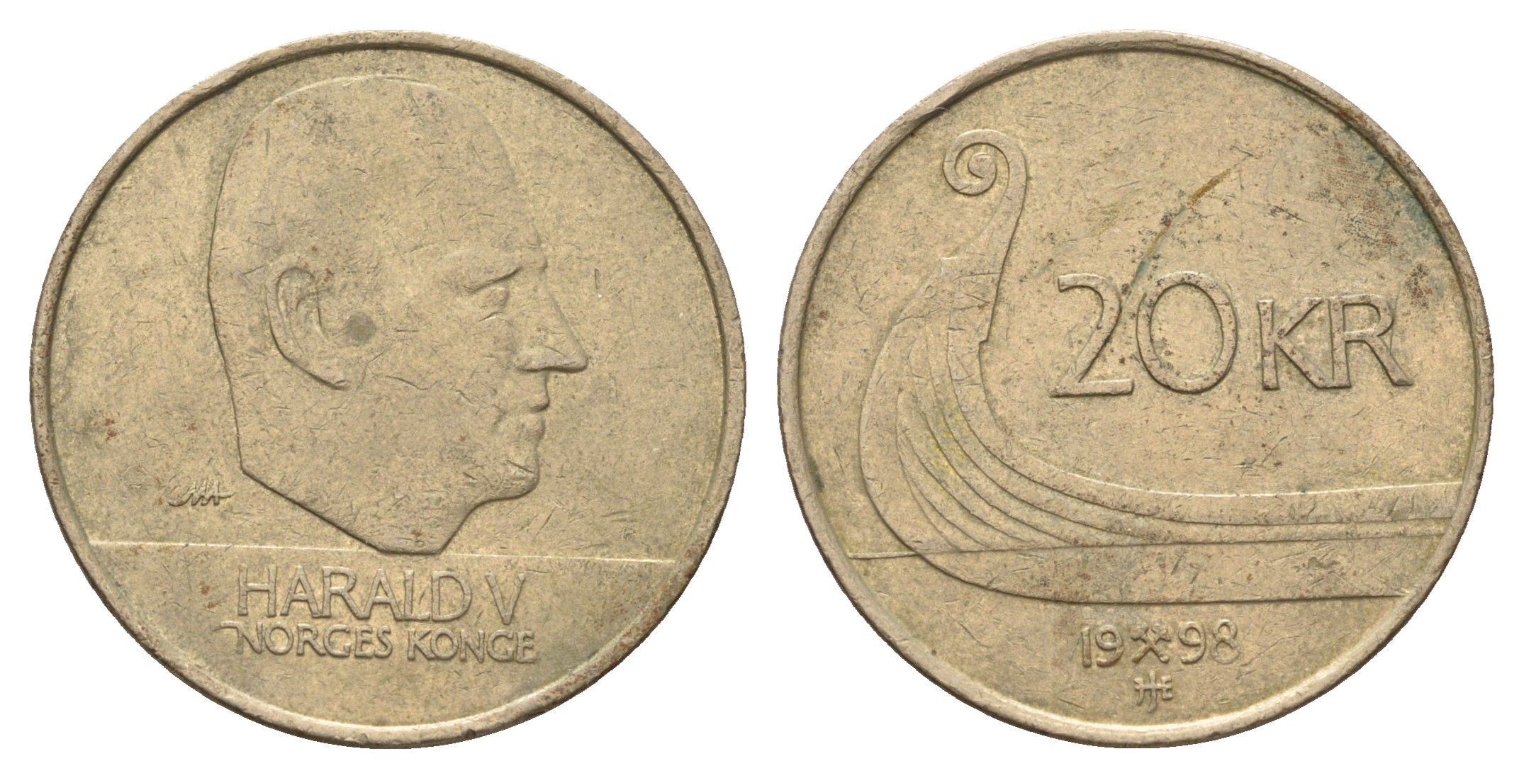 Норвегия 20 крон 1998 Харальд V (1991-) KM 453 никель латунь 221-1012