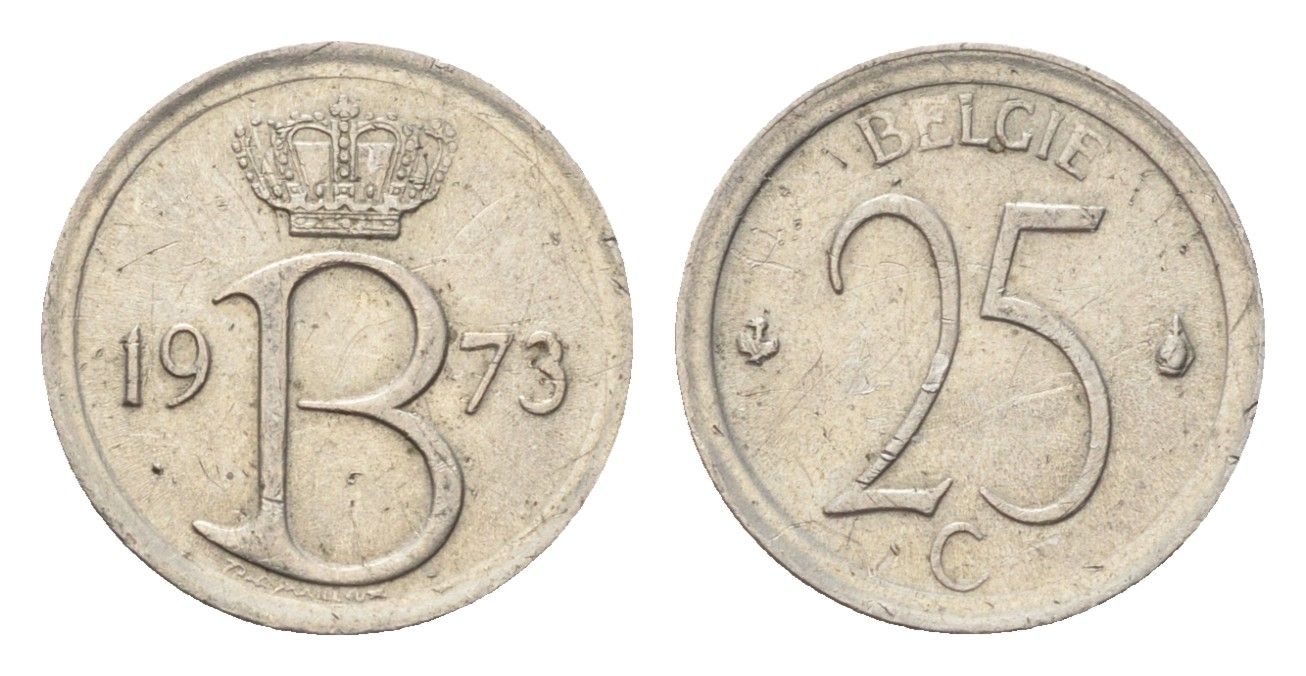 Бельгия 25 сантимов 1973 Belgie, Бодуэн I (1951-1993) KM 154 медно-никель 4705-357
