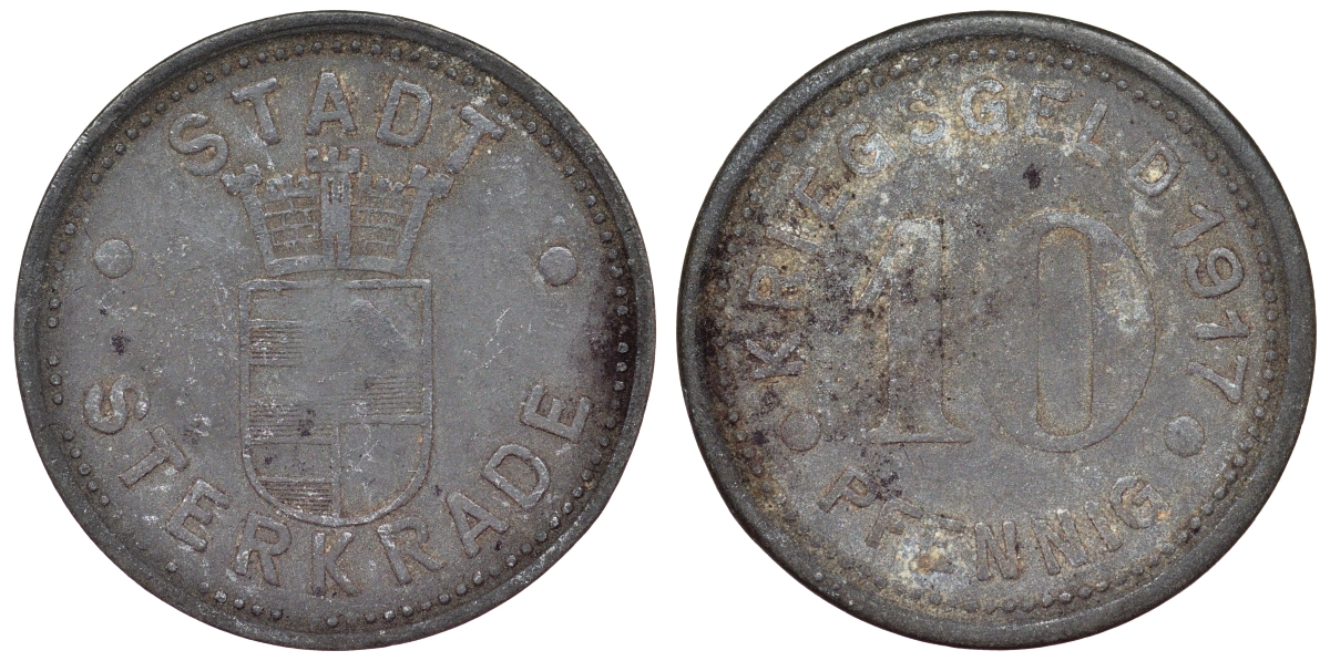 Германия, Штеркраде 10 пфеннигов 1917 Оберхаузен, Северный Рейн-Вестфалия, нотгельд Funck 521.2 цинк 4121-311