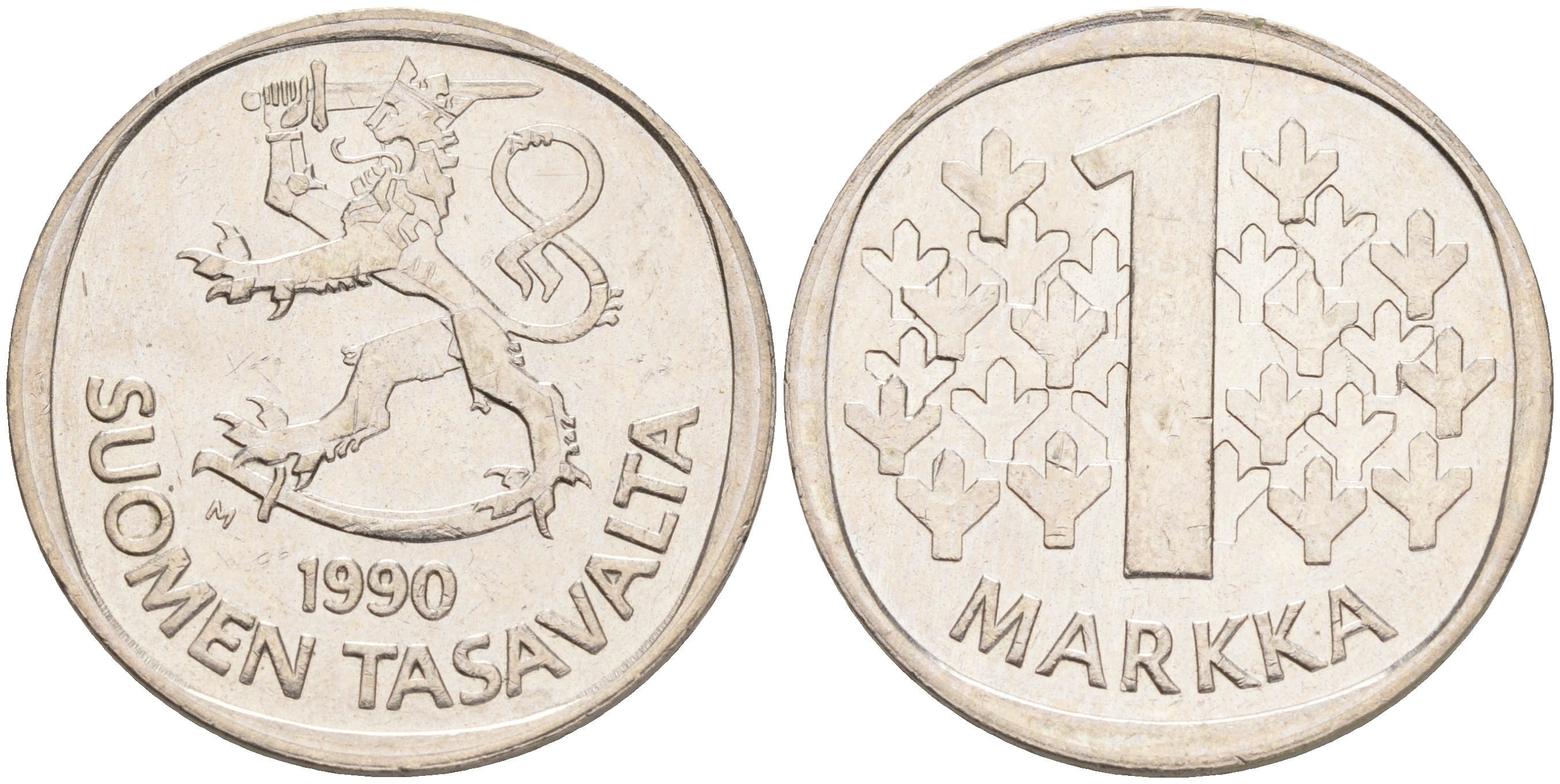 ФИНЛЯНДИЯ 1 МАРКА 1990 M KM 49а медно-никель UNC 4556-841