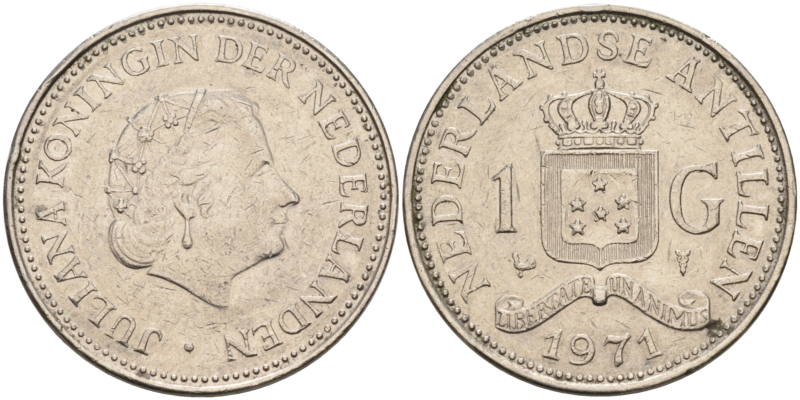 Нидерландские Антилы 1 ГУЛЬДЕН 1971 Юлиана (1948-1980) KM 12 никель 4565-814