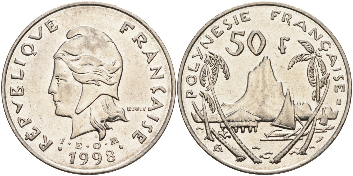 Французская Полинезия 50 франков 1998 KM 13 никель 4131-1021