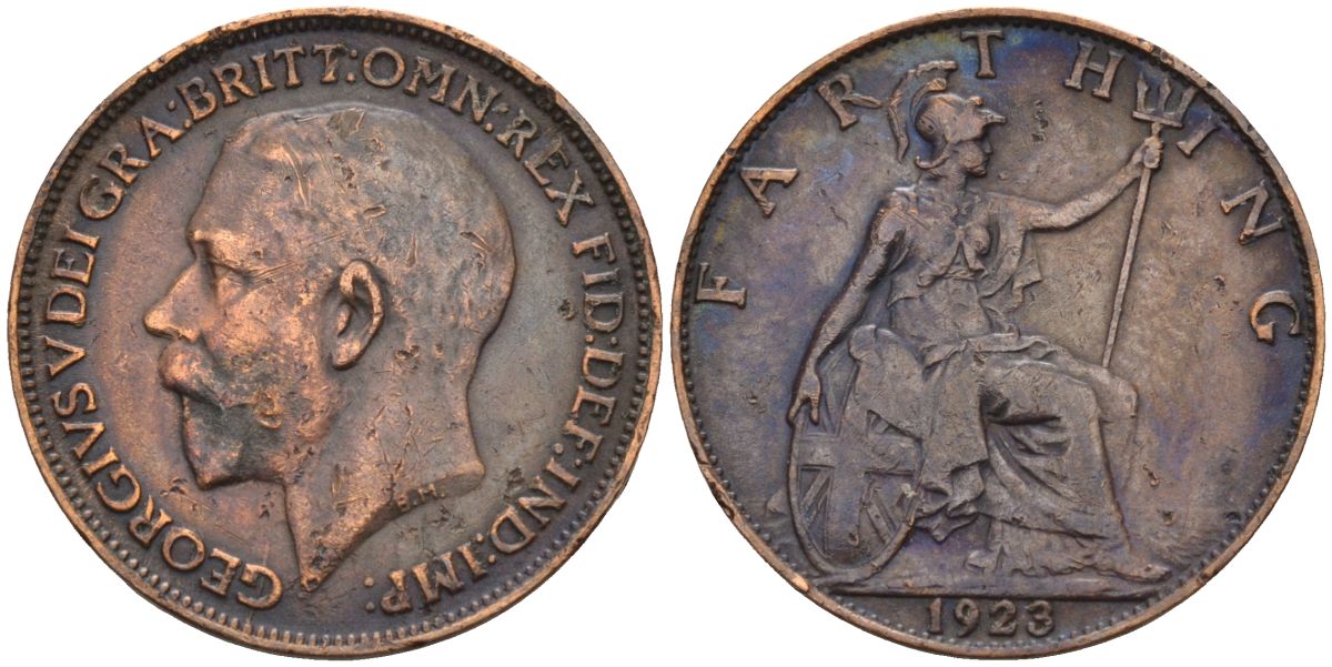 Великобритания 1 фартинг 1923 Георг V (1910-1936) KM 808.2, Spink 4060 бронза 4115-652