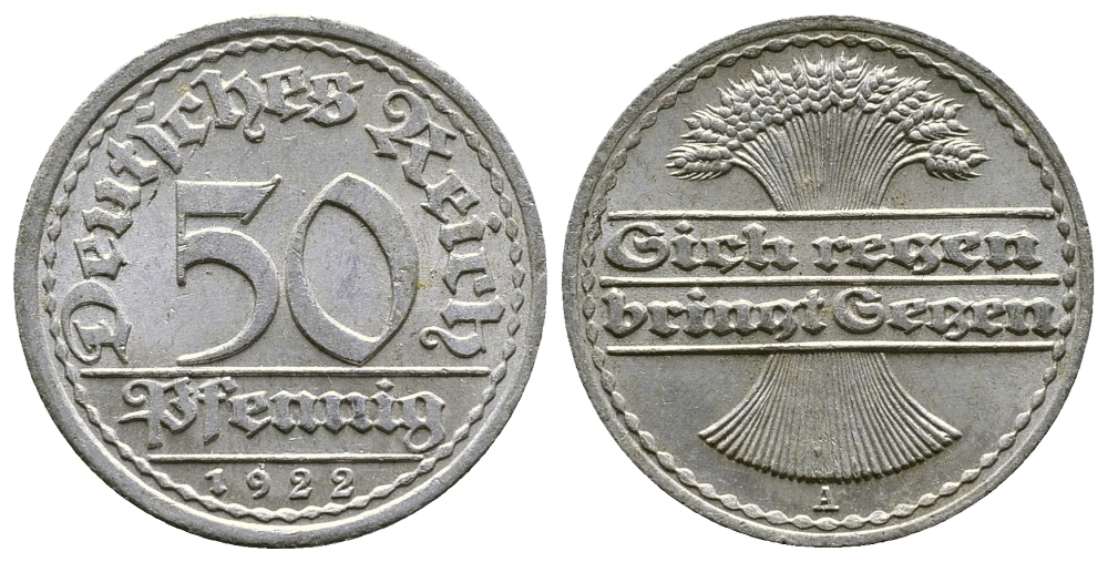 ГЕРМАНИЯ 50 ПФЕННИГОВ 1922 A KM 27, J. 301, Weege 10 алюминий 4380-854