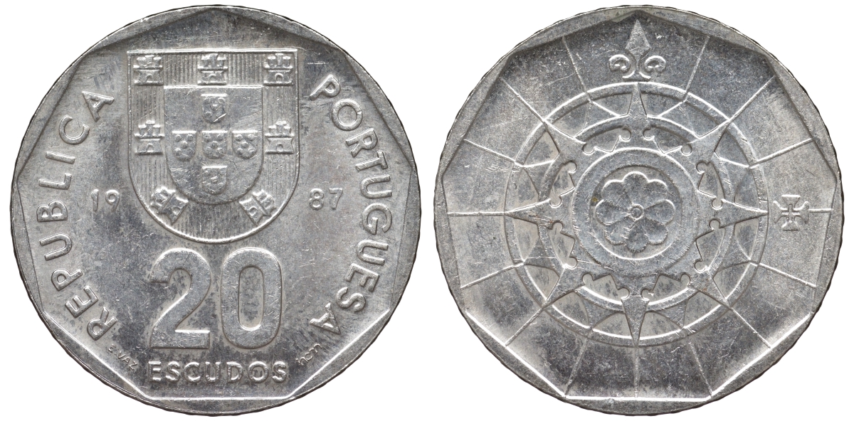 Португалия 20 эскудо 1987 KM 634 медно-никель 4142-1226