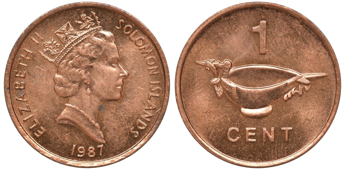Соломоновы острова 1 цент 1987 Елизавета II (1953-) KM 24 сталь плакированная бронзой aUNC 4602-859