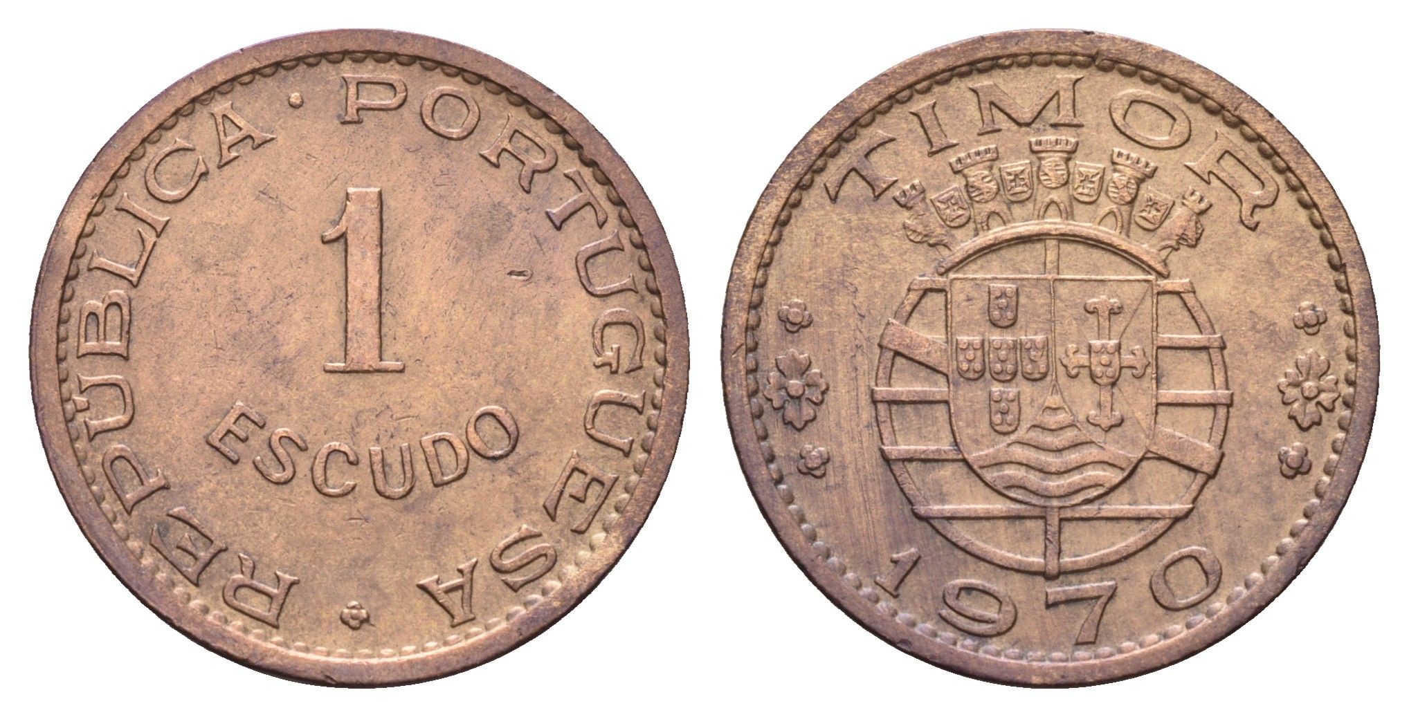 Португальский Тимор 1 эскудо 1970 год-тип KM 19 бронза 4671-716