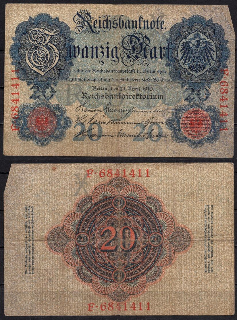Германия 20 марок 1910 Pick 40 b бумага 6293-36-2-1