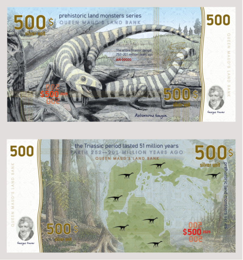 Земля Королевы Мод набор из 6 банкнот ND доисторические травоядные динозавры  полимерная бумага  UNC (пресс) 448-97-1
