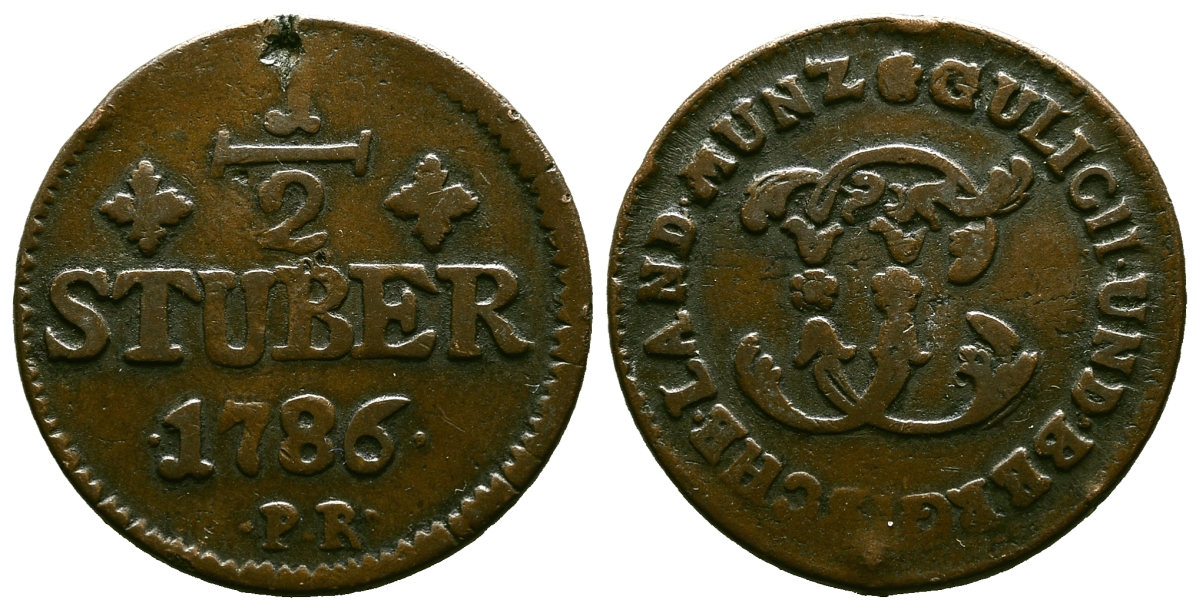 Юлих-Берг 1/2 штюбера 1786 KM 205 медь 3334-312