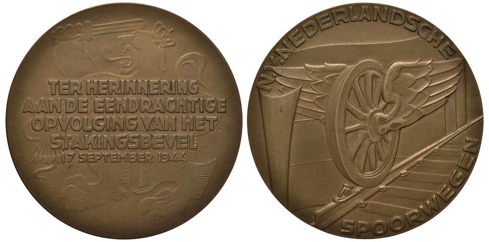 НИДЕРЛАНДЫ МЕДАЛЬ 1970-ые ЖЕЛЕЗНЫЕ ДОРОГИ, 50 мм, 49,1 гр бронза UNC 1082-7-31