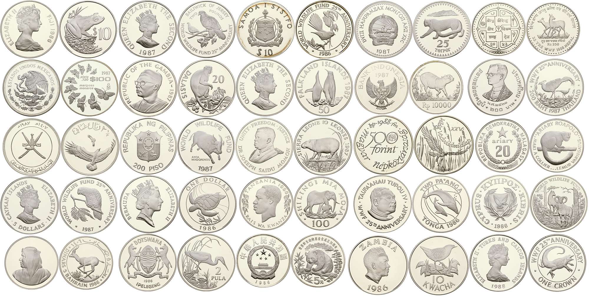 Монеты всего мира набор из 25 монет серия сохраним наш мир серебро PROOF 14-01-01-05