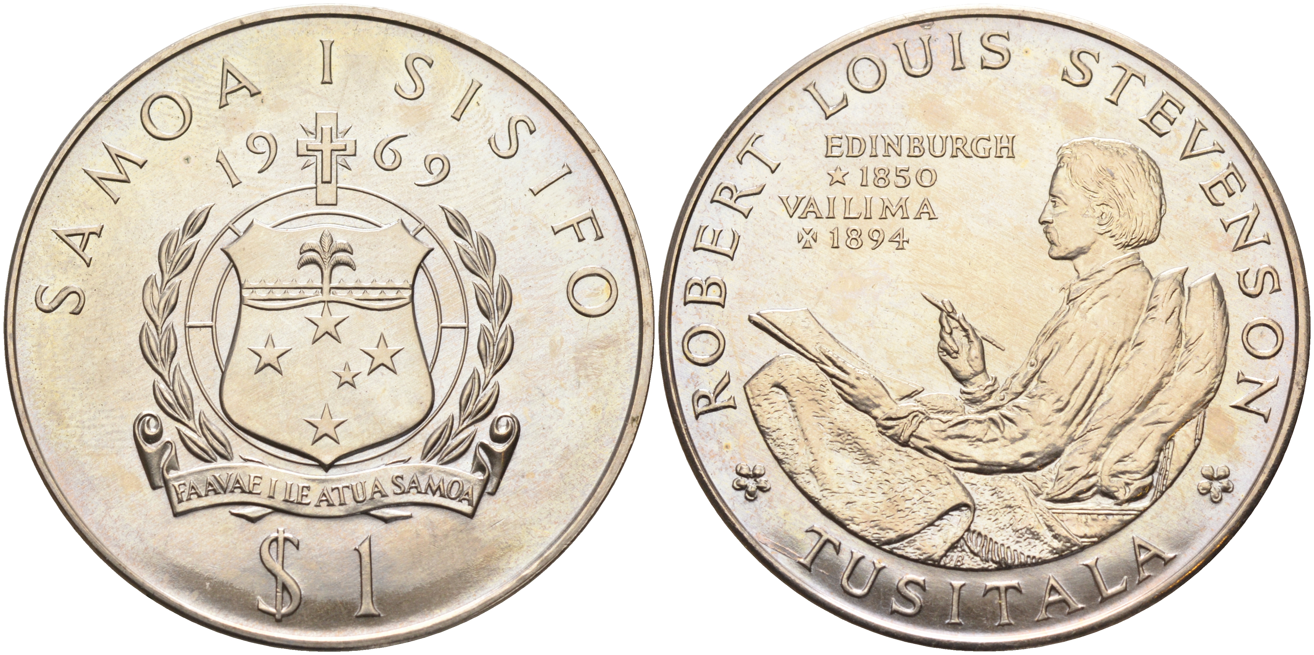 Самоа 1 тала 1969 Роберт Льюис Стивенсон KM 8 медно-никель UNC 1520-1212